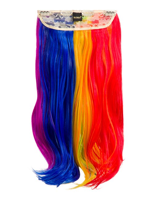 Rainbow one weft clip in wavy synthetic hair extension Koko Hair