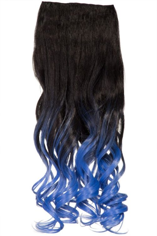 Ombre Curly One Weft Clip In Dip Dye Extension - G1007L - 2TT4735 (Ocean Blue)